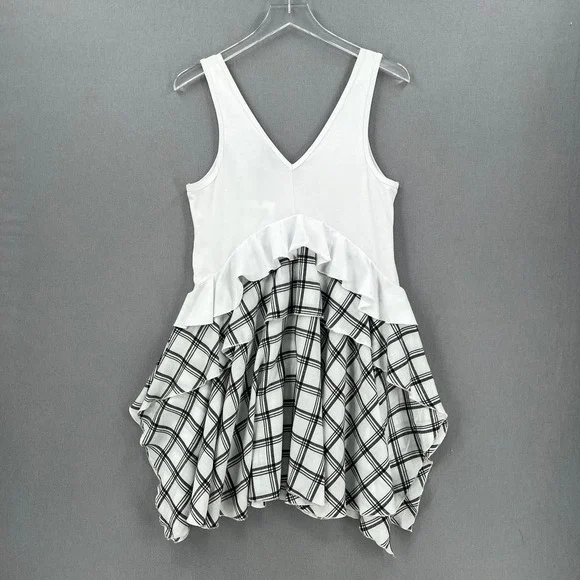 OPENING CEREMONY Dress Womens Small White Black Sleeve Plaid Ruffle Skater NWT - Picture 3 of 16